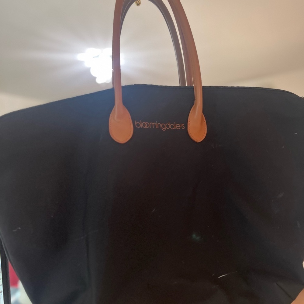 Bloomingdale's Black Tote Bag with Brown Handles
